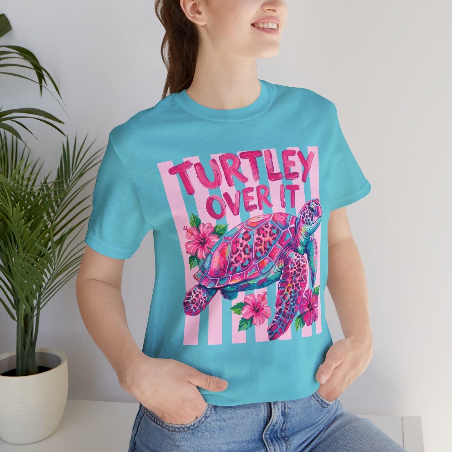 Turtley Over It T-Shirt, Cute Tropical Sea Turtle Graphic Tee - 14953