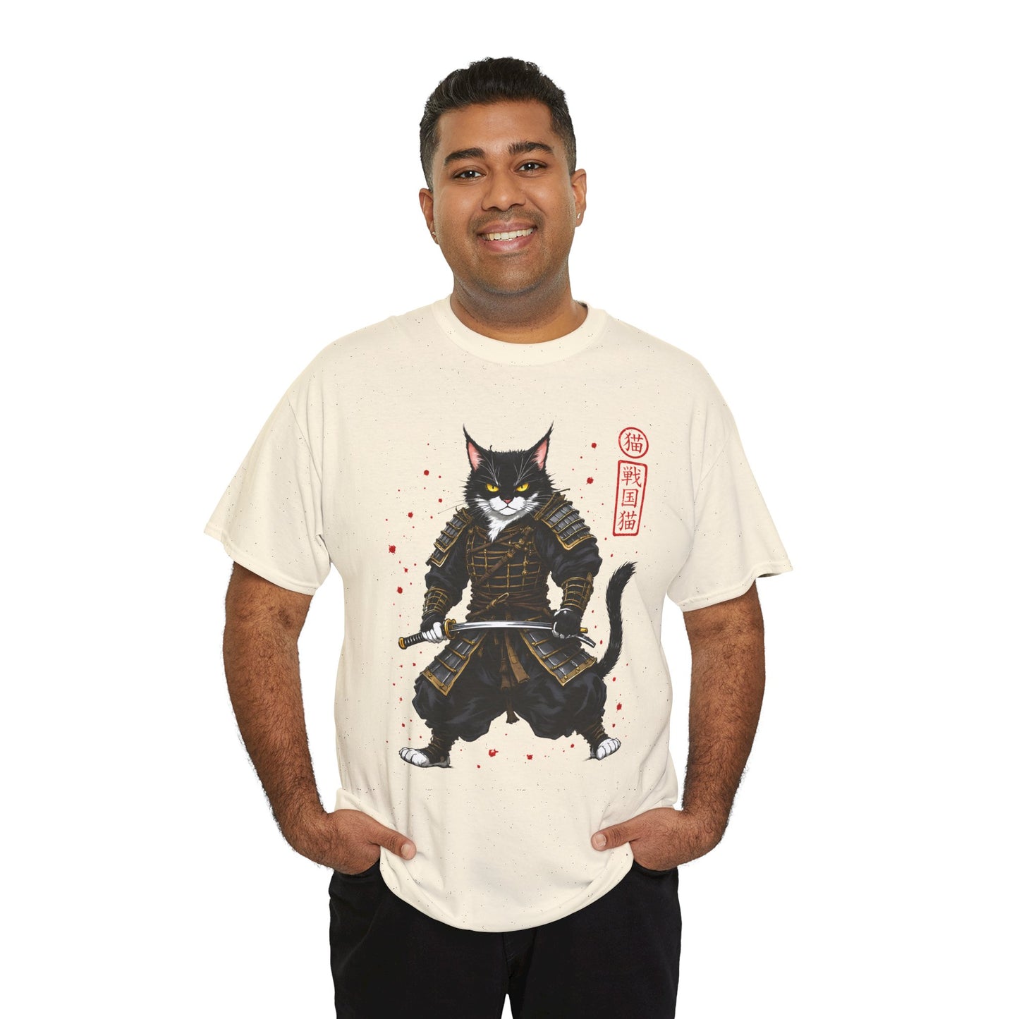 Samurai Cat T-Shirt – Japanese Warrior Cat Graphic Tee, Anime Samurai Cat Shirt, Japanese Streetwear Gift - 14913