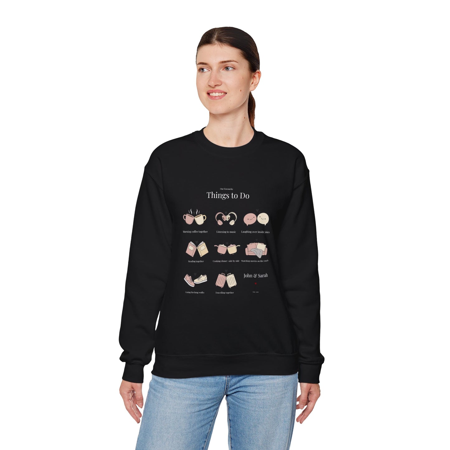 Our Favourite Things to Do Together – Personalised Illustration Crewneck Sweatshirt | Valentine’s Gift - 14726
