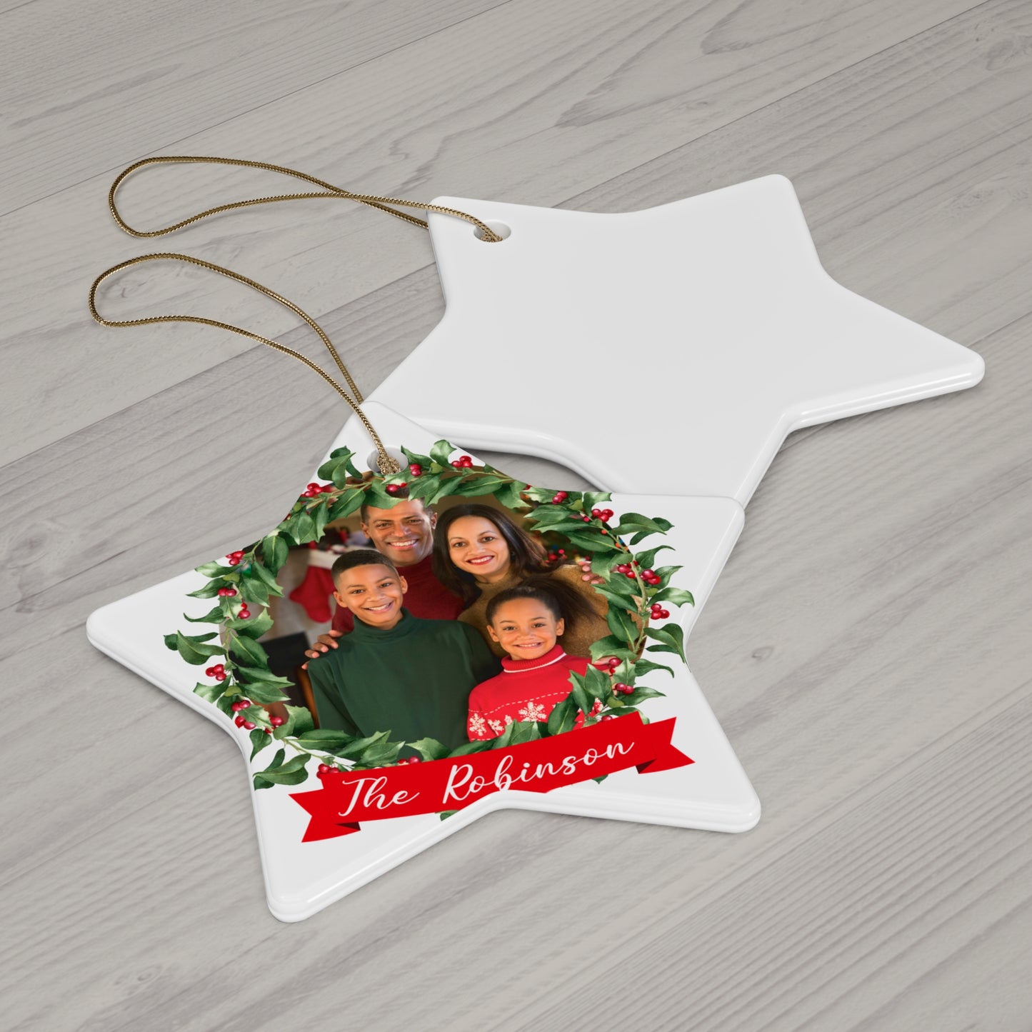 The Robinson, Christmas Family Photo, Customizable - Ceramic Ornament, 4 Shapes - 10033