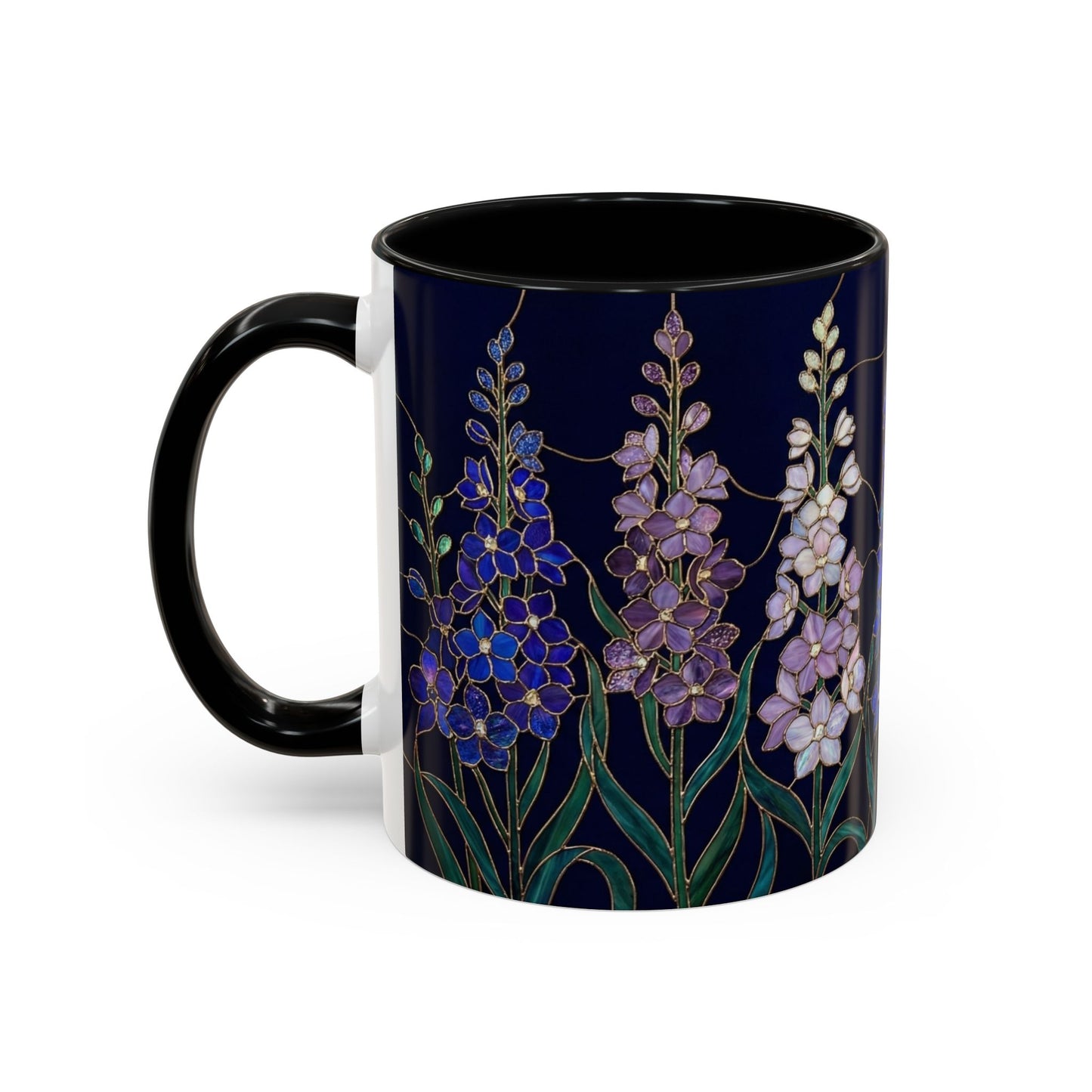 Larkspur Floral Accent Coffee Mug —  Stained-Glass Garden Design (11/15oz) - 14595