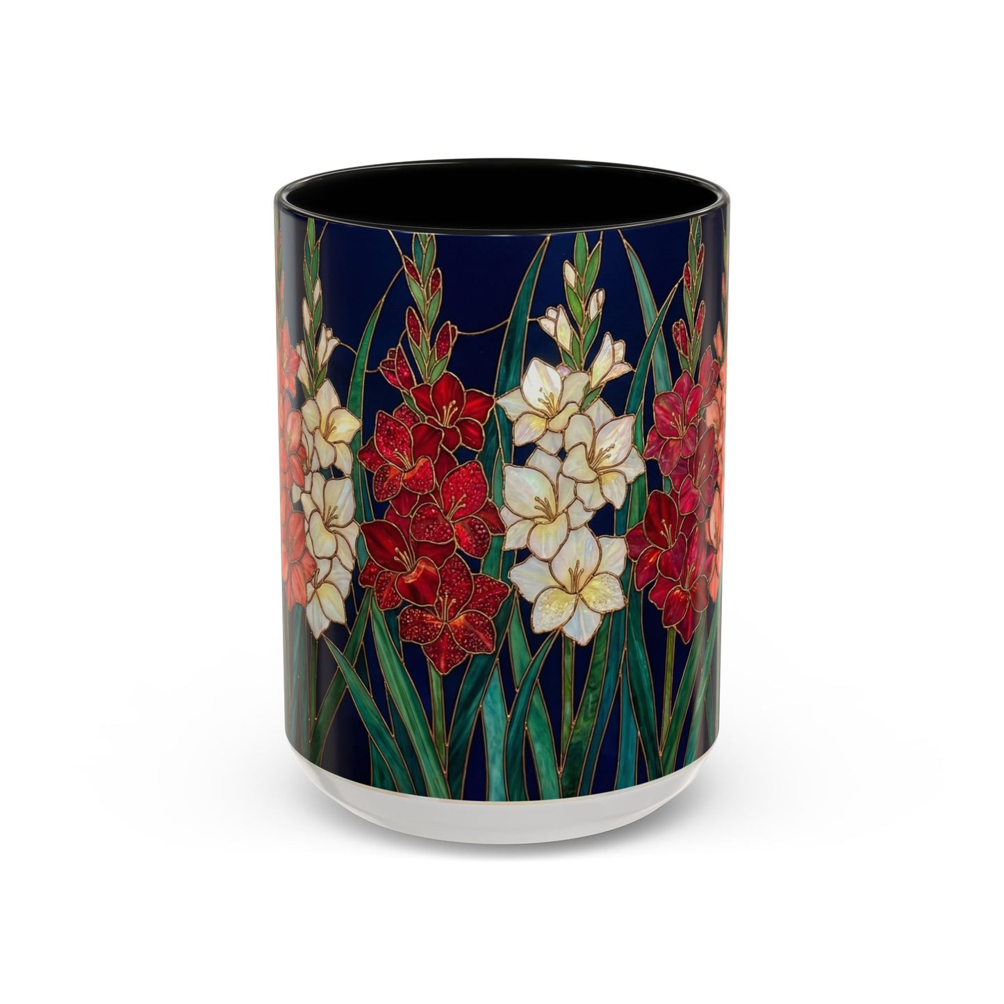 Gladiolus Floral Accent Coffee Mug — Stained Glass Design (11/15oz) - 14594