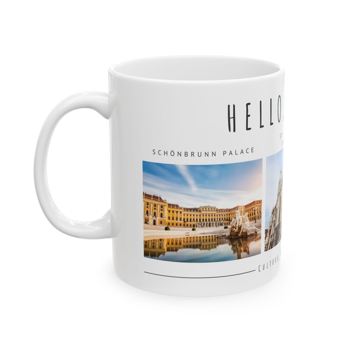 Hello Vienna! Scenic Ceramic Mug - 11oz & 15oz, Perfect for Travelers & Coffee Lovers - 12166