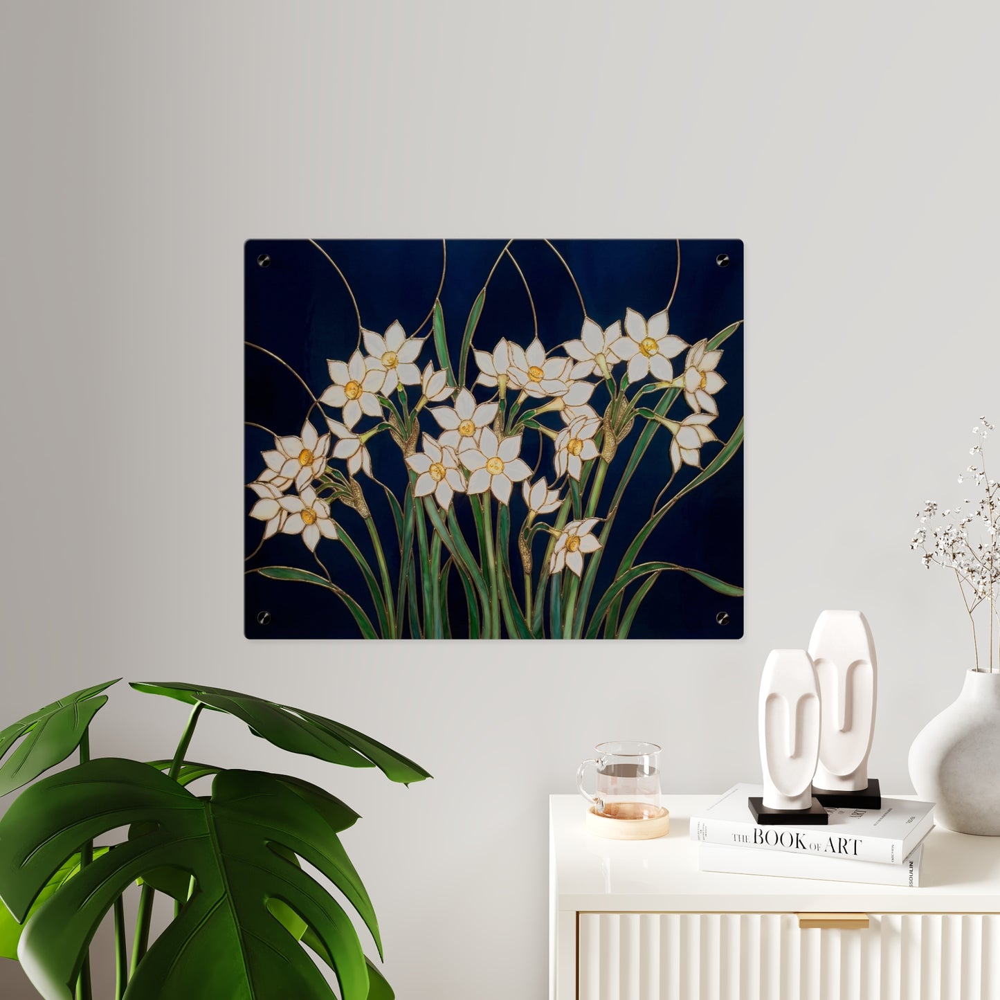 Whitepaper Narcissus Acrylic Wall Art Panel — (Floral Modern Decorative Plaque) - 14598