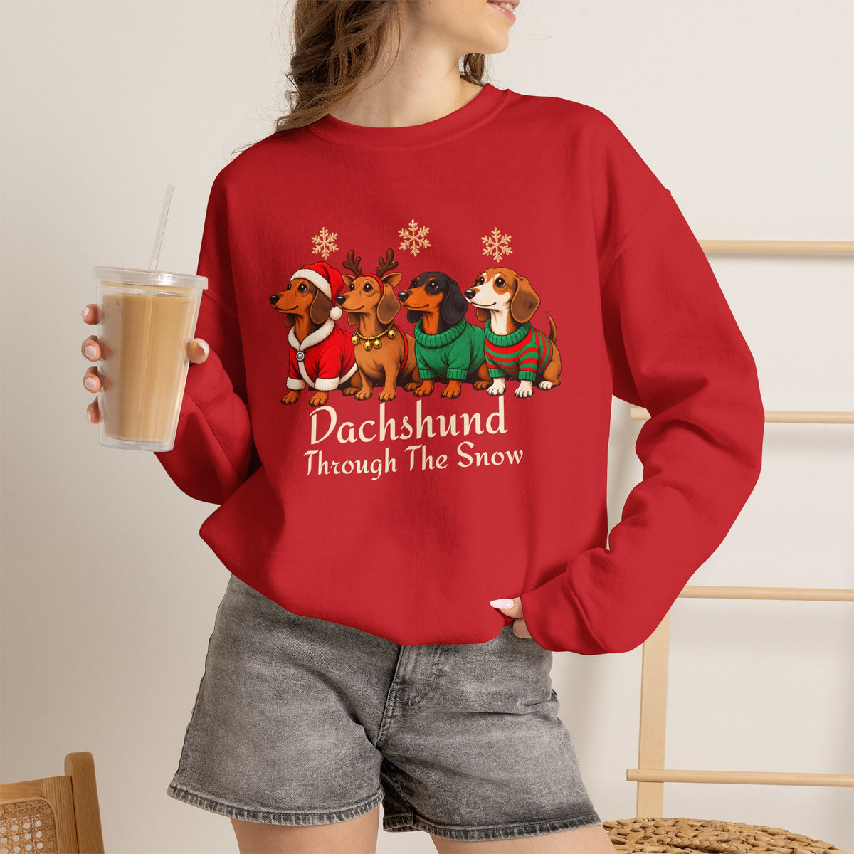 Dachshund Through the Snow Sweatshirt, Cute Christmas Dog Crewneck - 14566