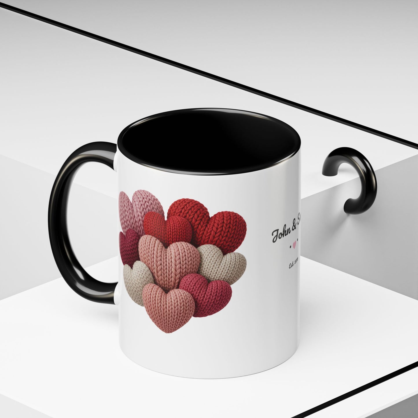 Valentine’s Hearts Personalized Mug — Custom Names & Established Date (11oz / 15oz) - 14745