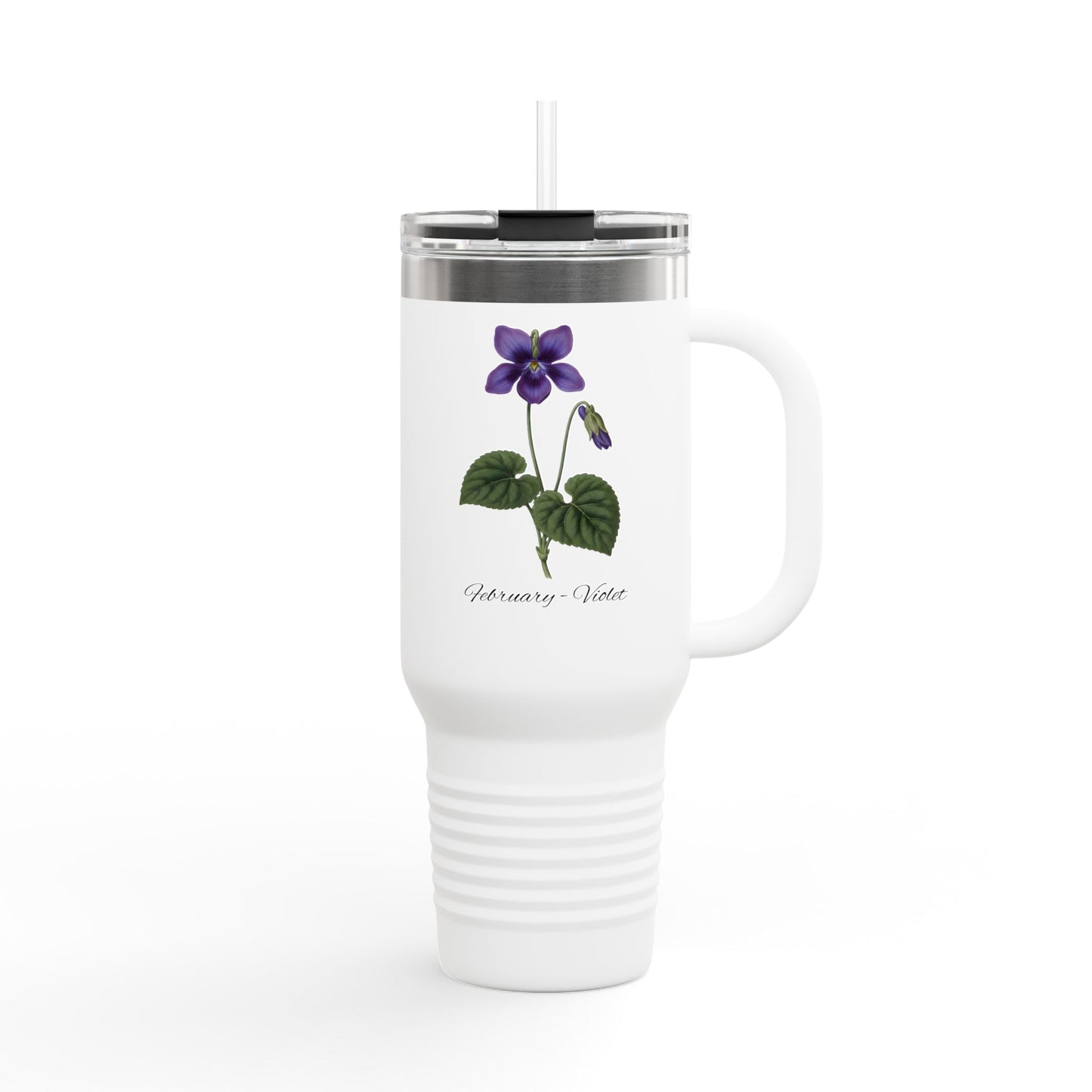 Violet (Single) Floral Tumbler – February Birth Flower Gift | 40oz Insulated Travel Mug, Customizable — 14698