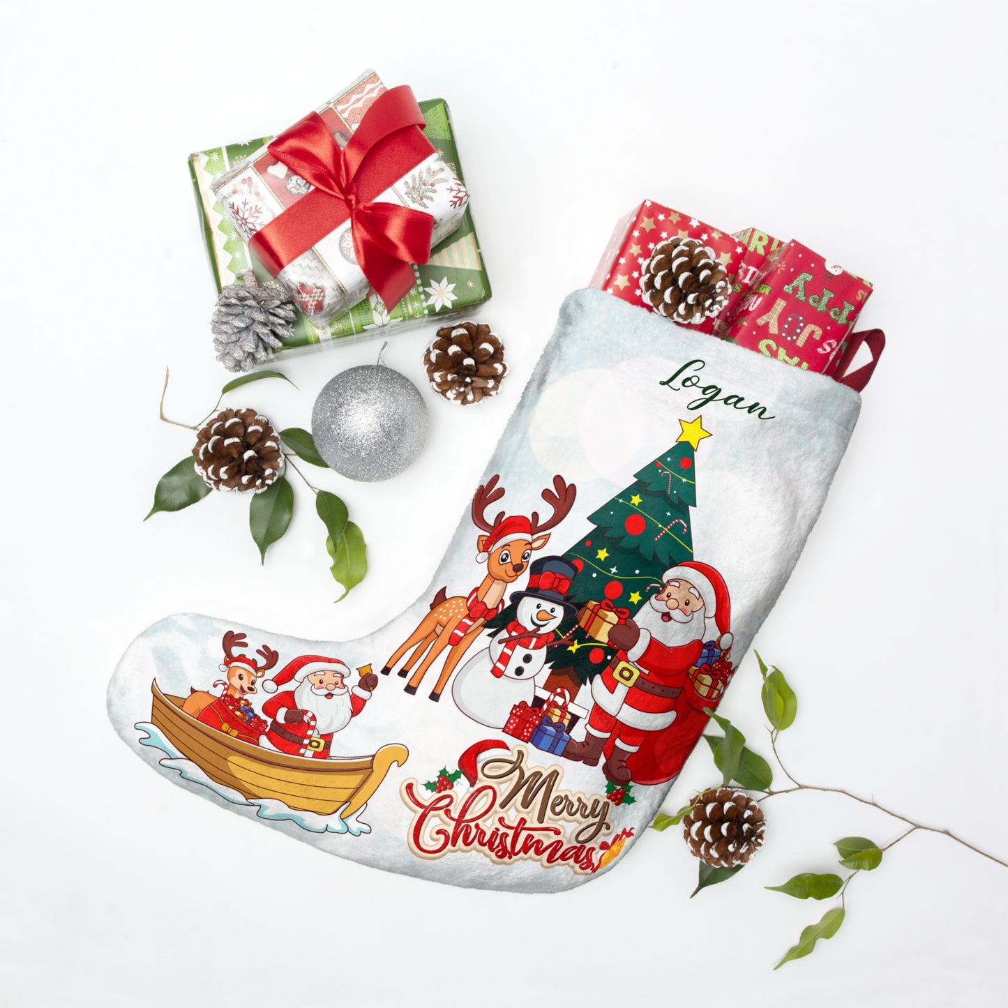 Logan, Santa's Party, Customizable - Christmas Stockings - 10436