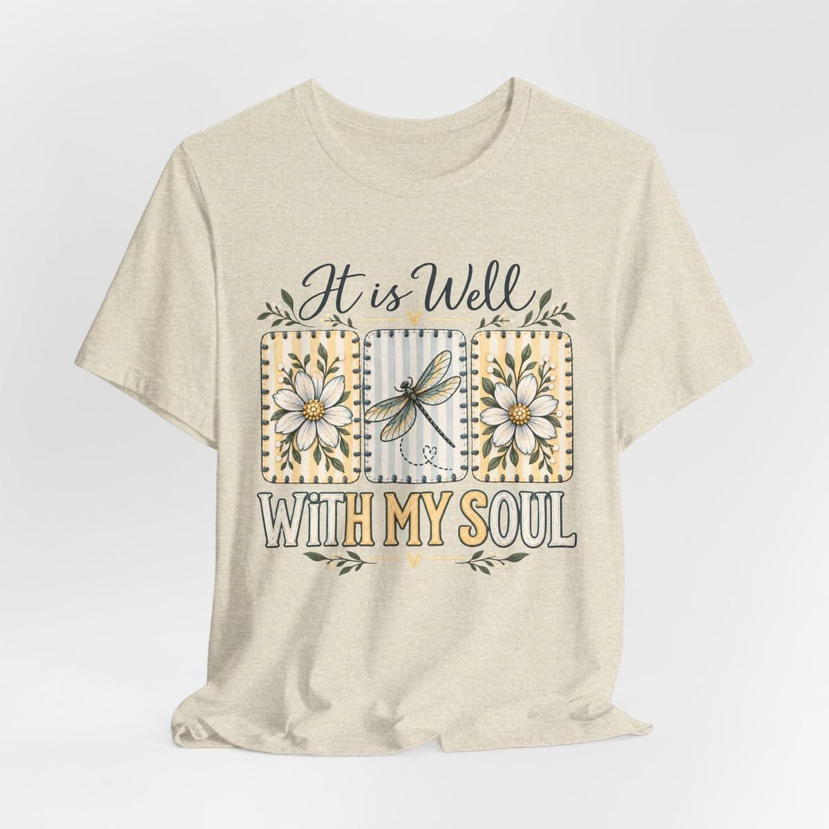 It Is Well With My Soul T-Shirt, Floral Dragonfly Christian Faith Tee - 14991
