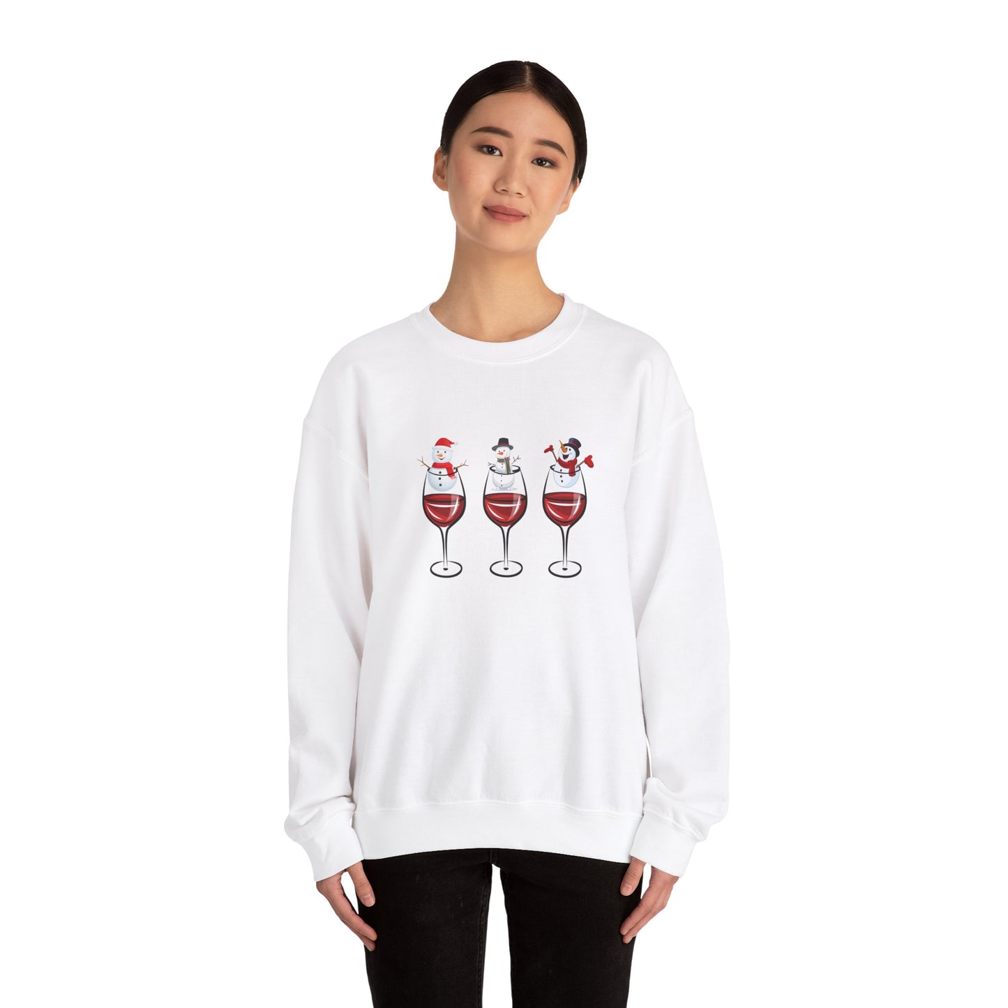 Snowman & Glass of Wine - Unisex Heavy Blend™ Crewneck Sweatshirt - 10013