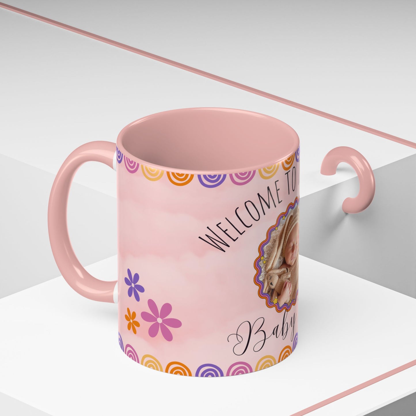Welcome to the World, Baby Girl, Photo Customizable - Accent Coffee Mug (11, 15oz) - 11074