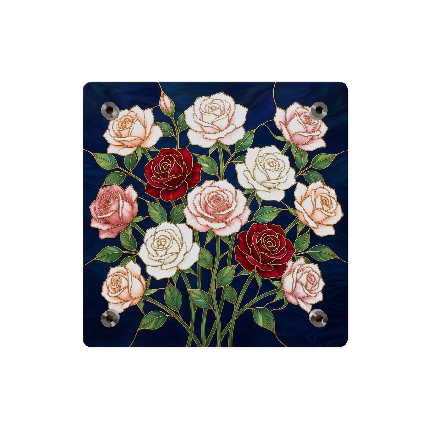 Rose Stained Glass Acrylic Wall Art Panel — Floral Garden Decor - 14604