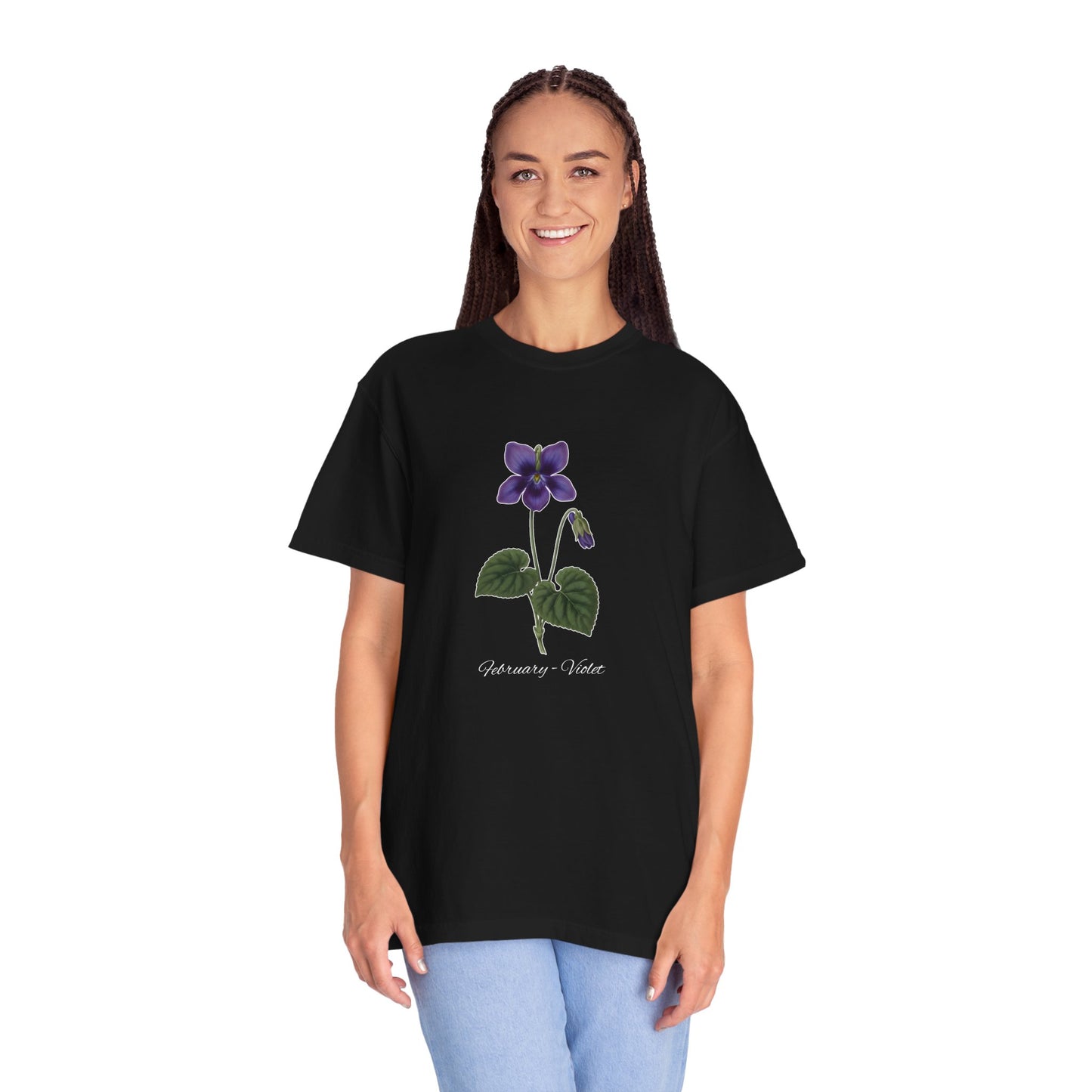 February Birth Flower Violet T-Shirt – Heavyweight Garment-Dyed Tee - 14700