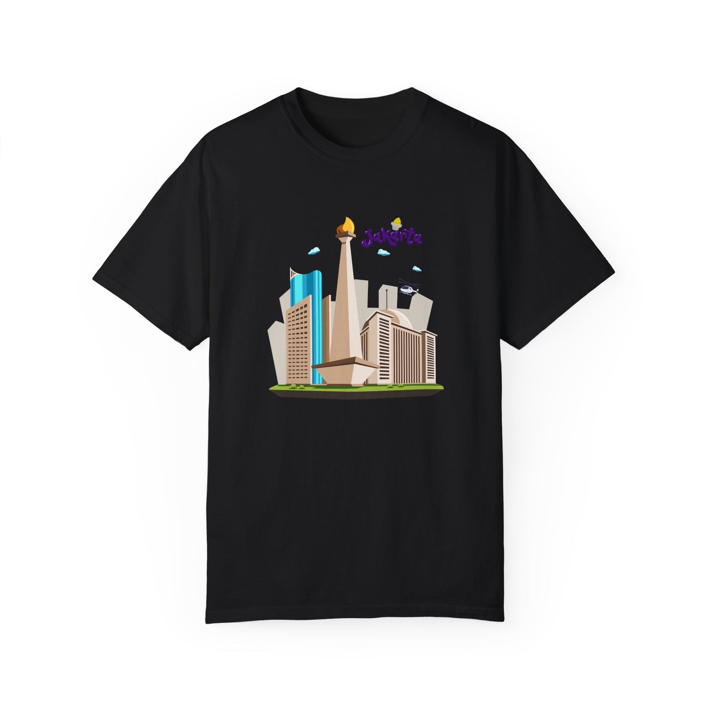 Jakarta Cityscape Unisex Garment-Dyed T-Shirt - Casual Travel Tee - 12129