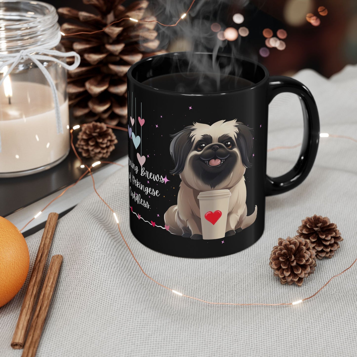 Morning Brews and Pekingese Cuddles - Black Mug (11oz, 15oz) - 10659