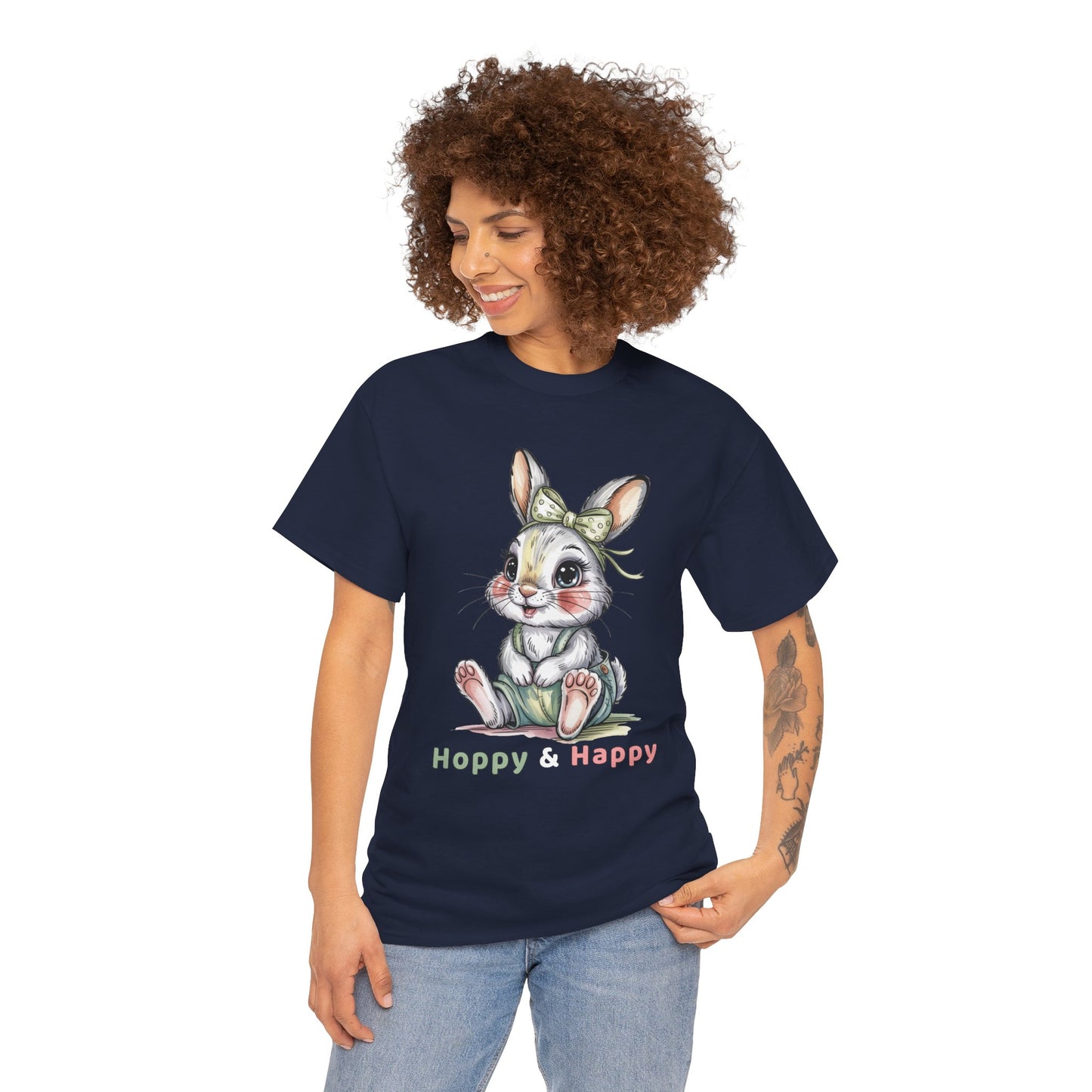 Cute Bunny T-Shirt – “Hoppy & Happy” Easter Rabbit Tee Gift for Kids & Adults - 14848