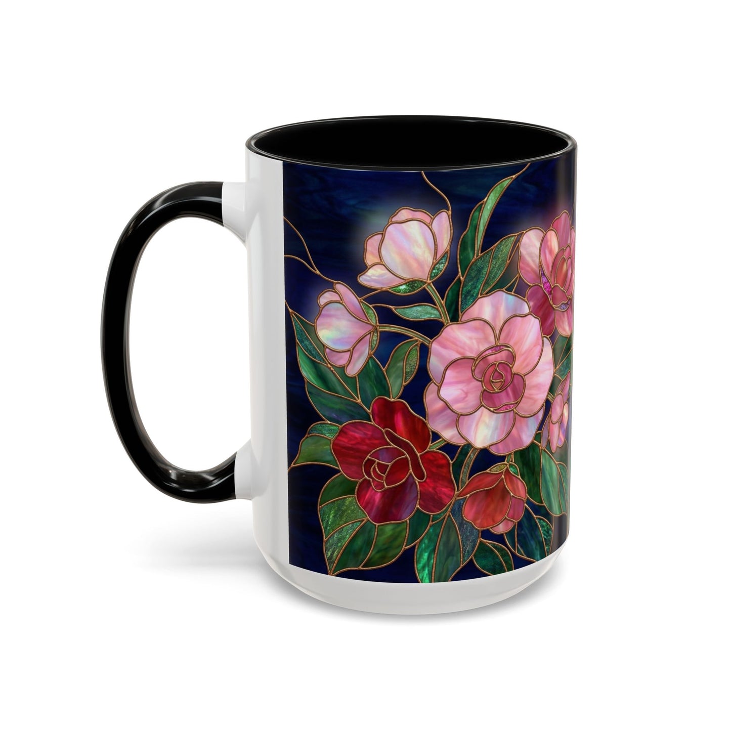 Begonia Floral Accent Coffee Mug – Stained Glass Design 11/15oz - 14555