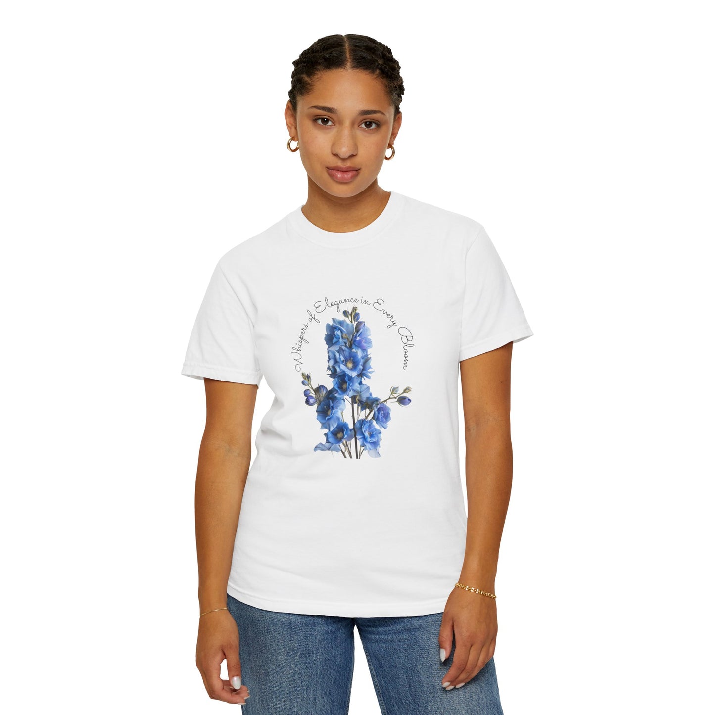 Happy Birthday, July, Delphinium - Unisex Garment-Dyed T-shirt - 10414