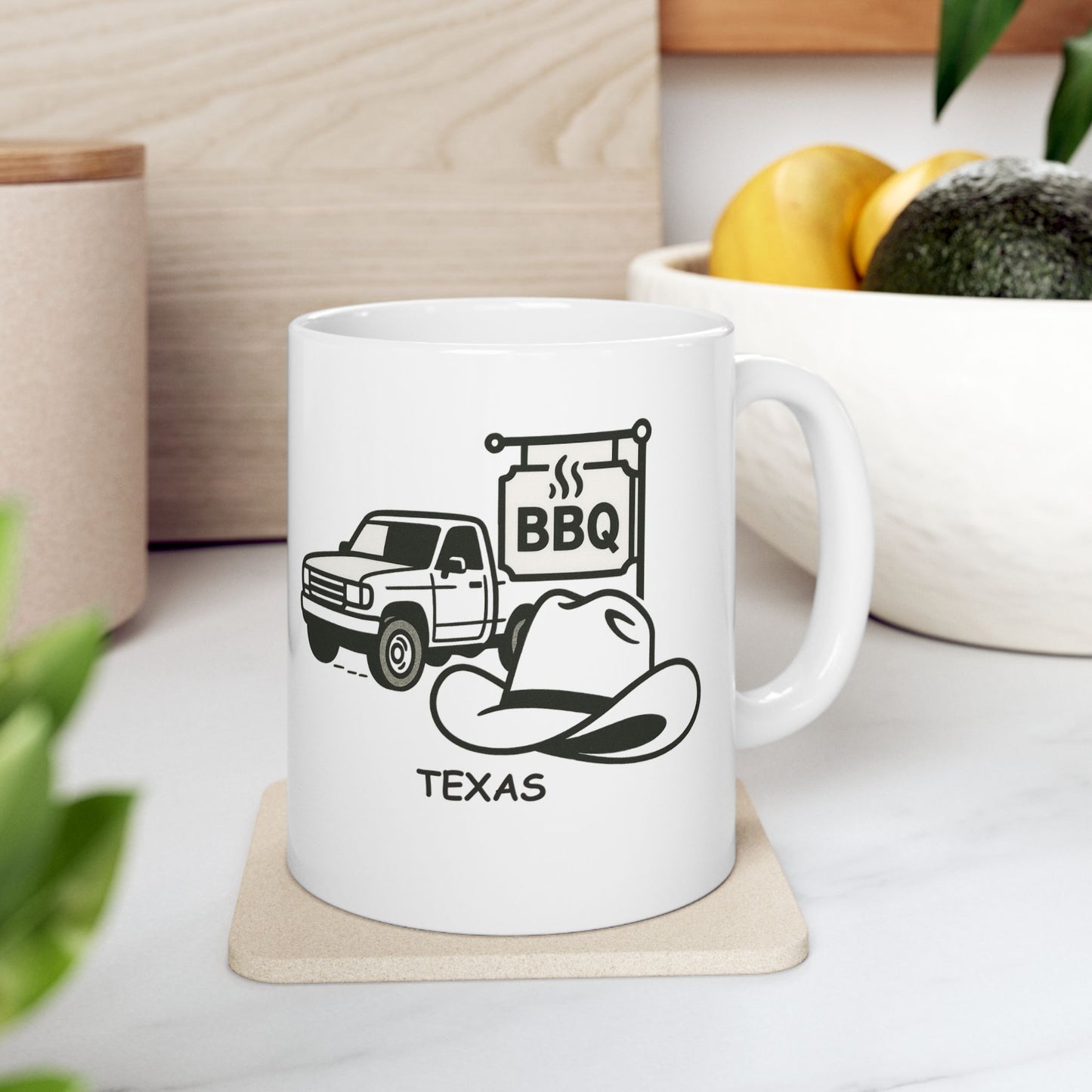 "Texas: Where you can't go 10 miles without seeing a pickup truck, BBQ joint, or a cowboy hat." Ceramic Mug – 12683