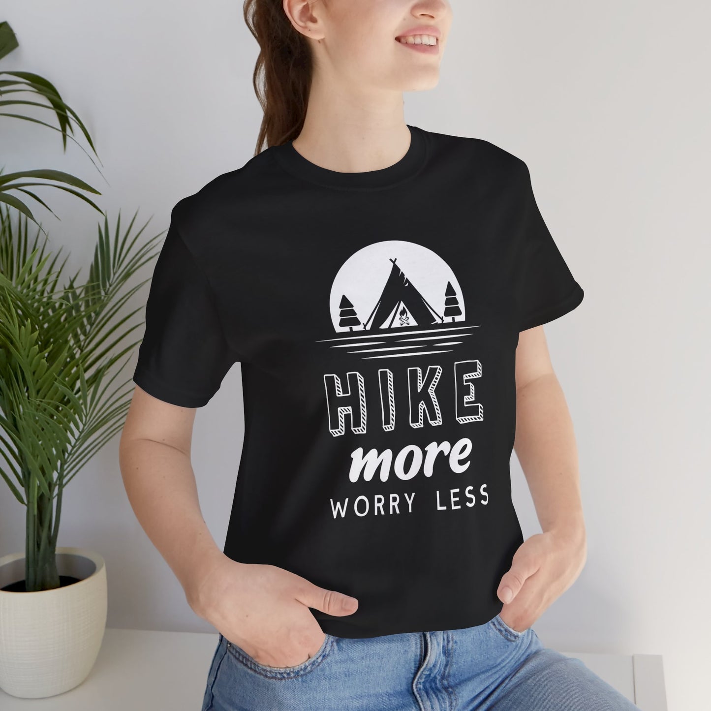 Camping: Hike More Worry Less - Unisex Jersey Short Sleeve Tee