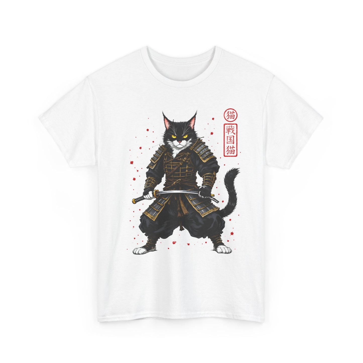 Samurai Cat T-Shirt – Japanese Warrior Cat Graphic Tee, Anime Samurai Cat Shirt, Japanese Streetwear Gift - 14913