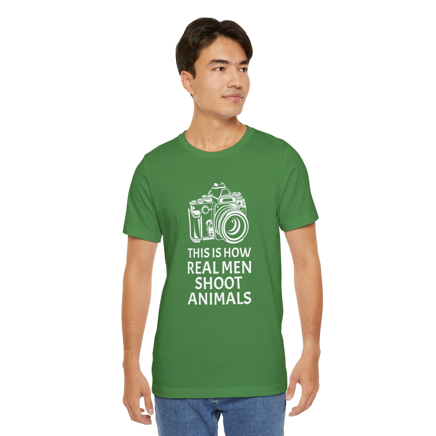 Vegan: This Is How Real Men Shoot Animals - Unisex Jersey Short Sleeve Tee