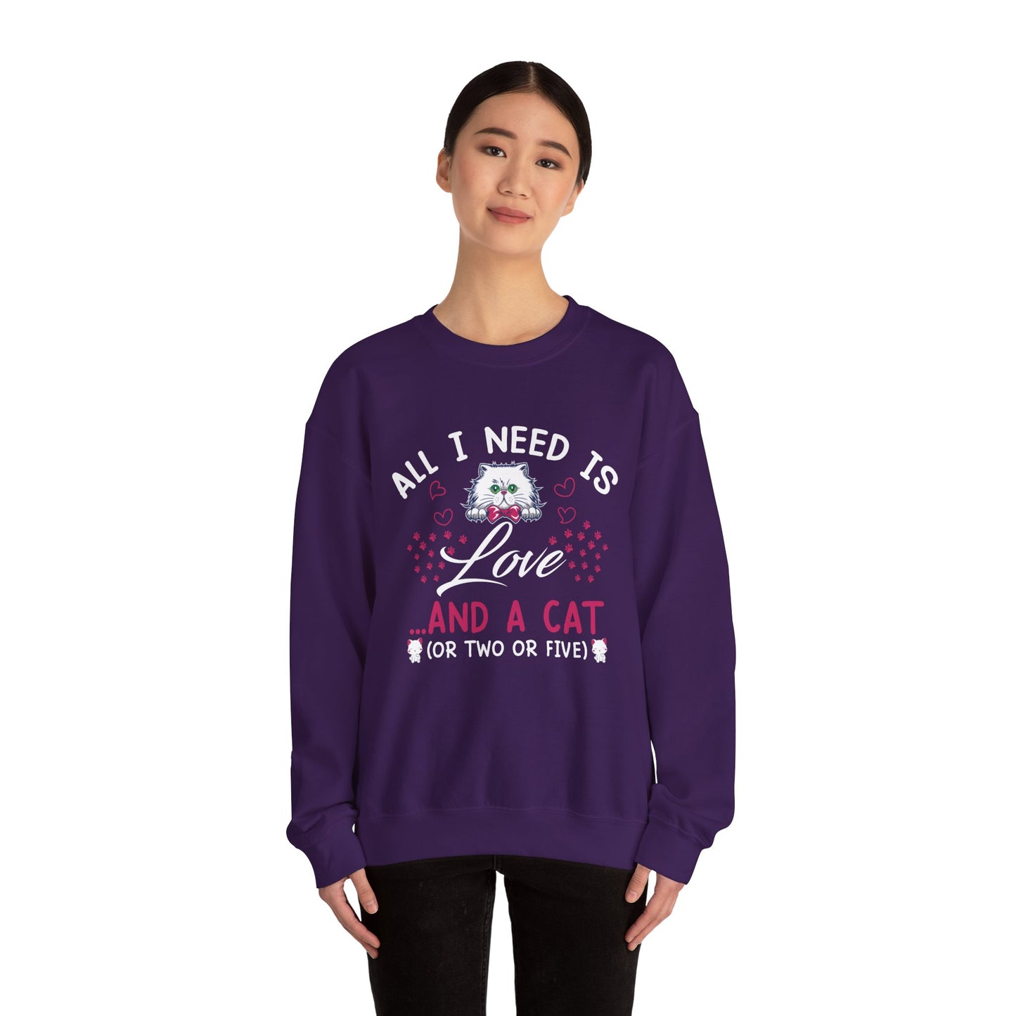 All I Need Is Love & Cat - Unisex Heavy Blend™ Crewneck Sweatshirt