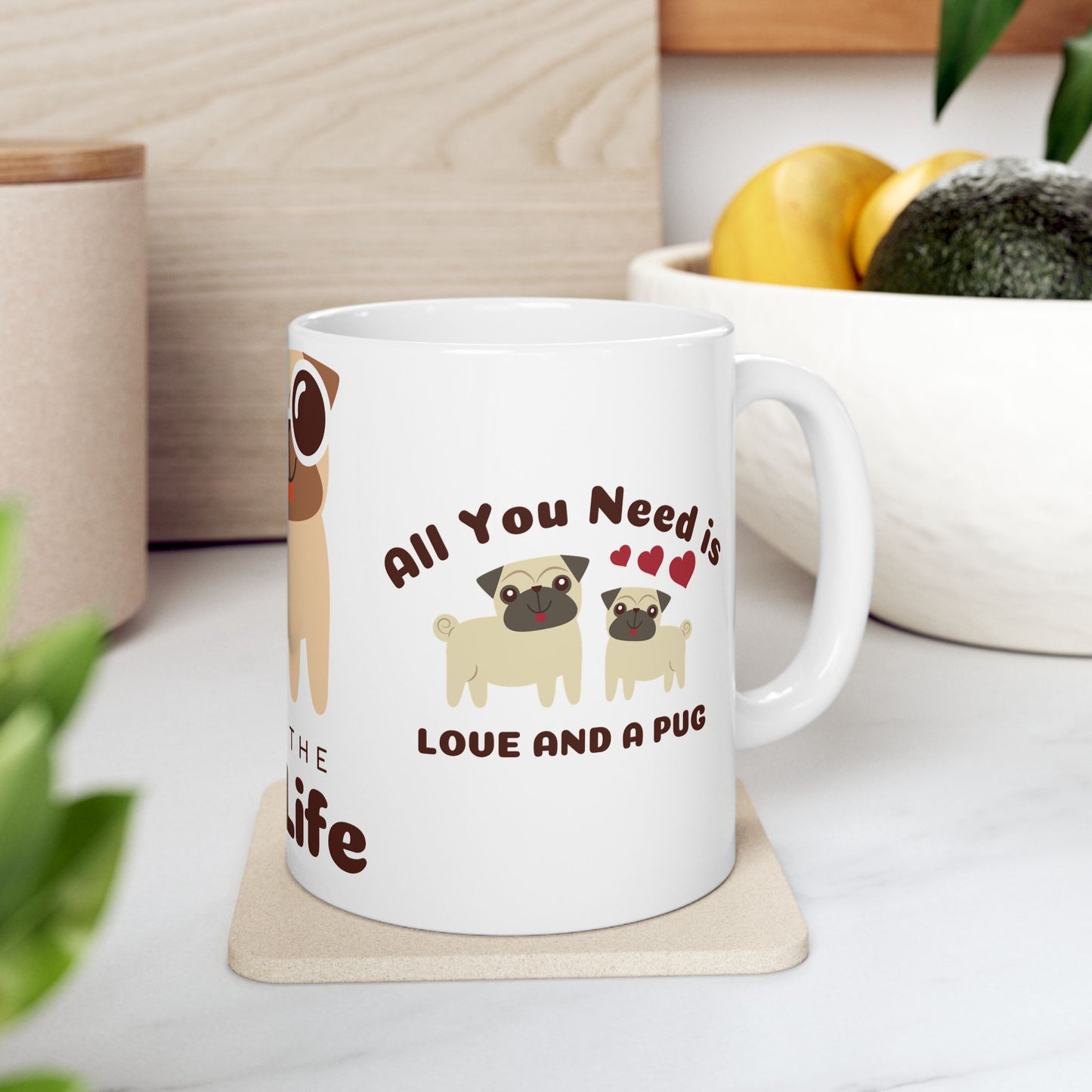 Living the Pug Life - Ceramic Mug, (11oz, 15oz) | 11oz,15 oz,15oz,Bestsellers,Coffee Mugs,Home & Living,Kitchen,Mugs,Sublimation,US Elections Season,Valentine's Day,White base