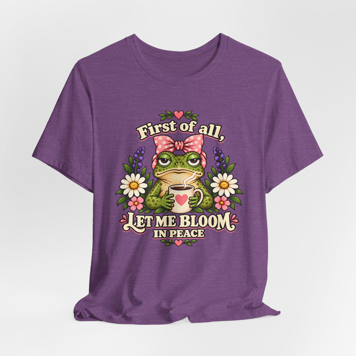 Let Me Bloom in Peace Frog T-Shirt, Cute Floral Coffee Tee - 14500