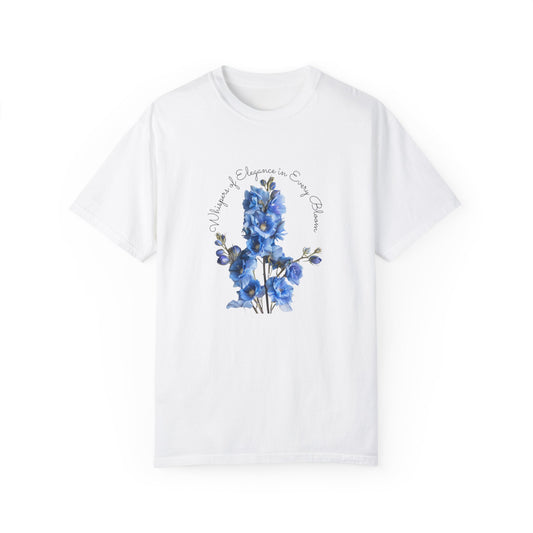 Happy Birthday, July, Delphinium - Unisex Garment-Dyed T-shirt - 10414