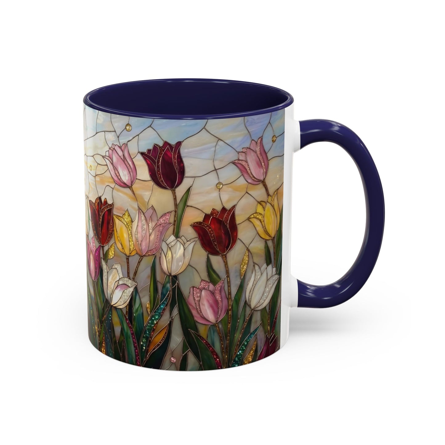 Tulip Stained Glass Accent Coffee Mug — Floral Spring Tea & Coffee Cup (11/15oz) - 14525