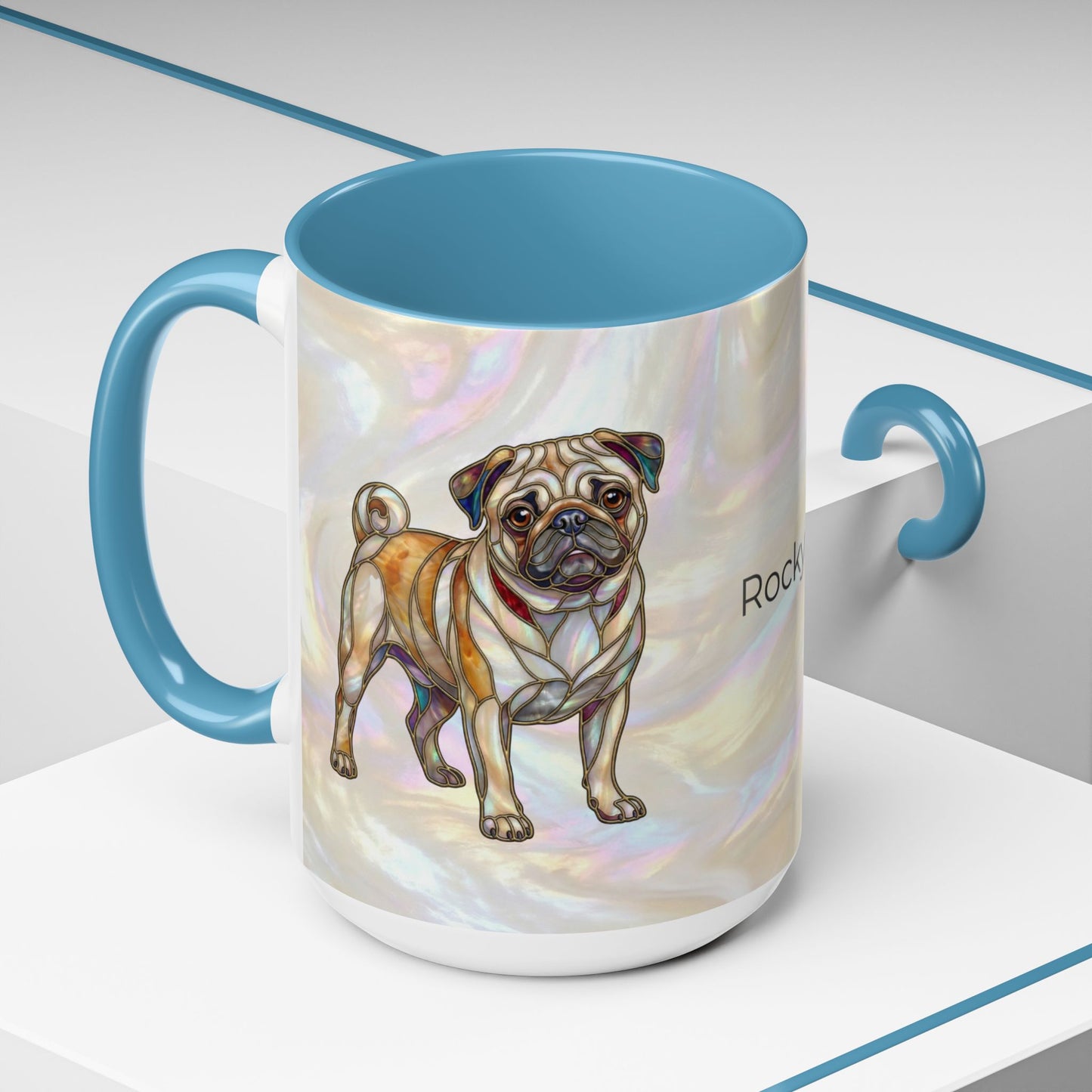 Personalized Pug Accent Coffee Mug –  Stained Glass Design (11/15oz) - 14547