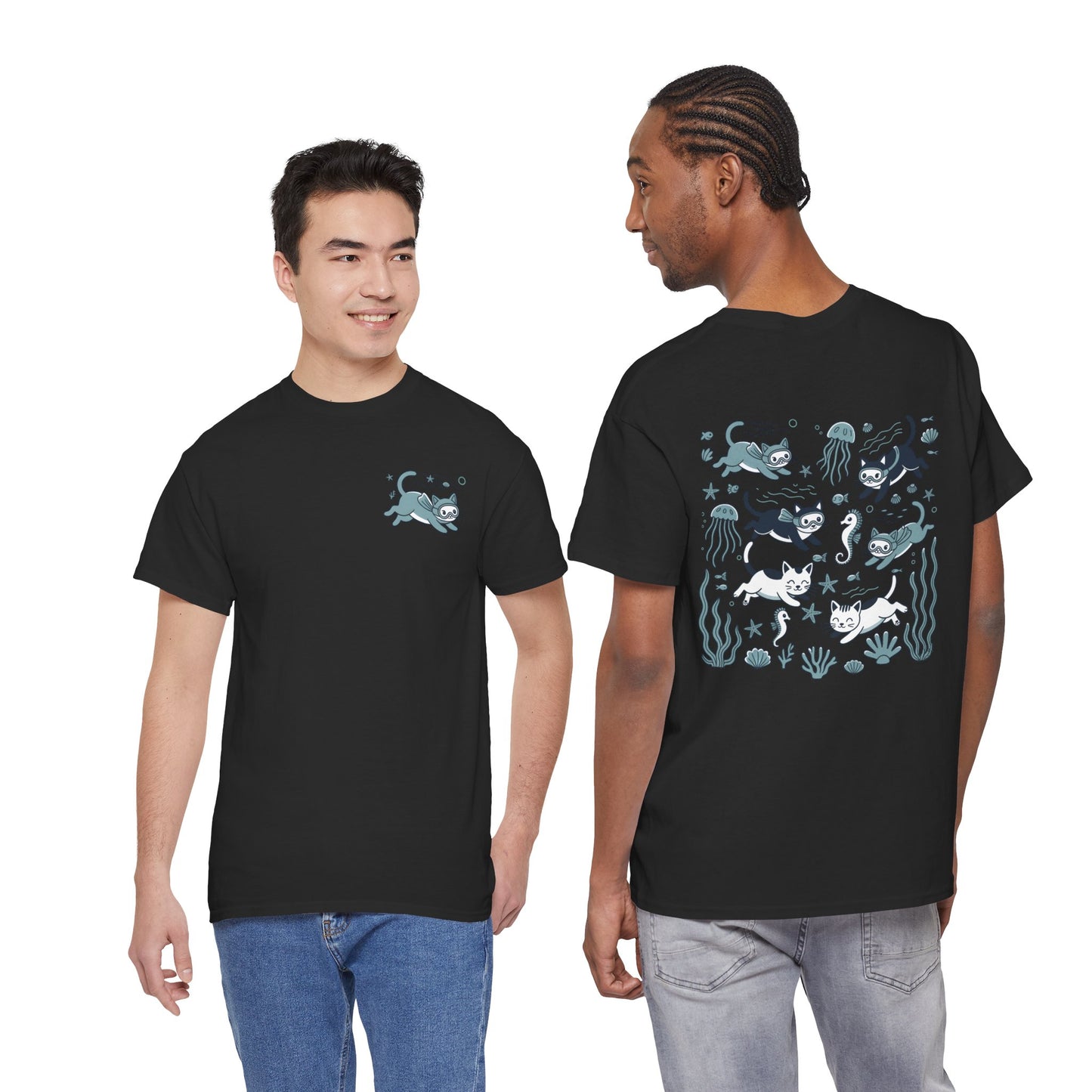 Sea Cats T-Shirt — Cute Underwater Cat Graphic Tee, Ocean Cat Lover Gift - 14869