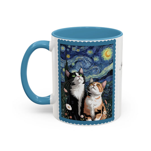 Van Gogh Inspired Cats Art Mug – Personalized Valentine’s Gift with Custom Names & Established Year (11oz / 15oz)  - 14767