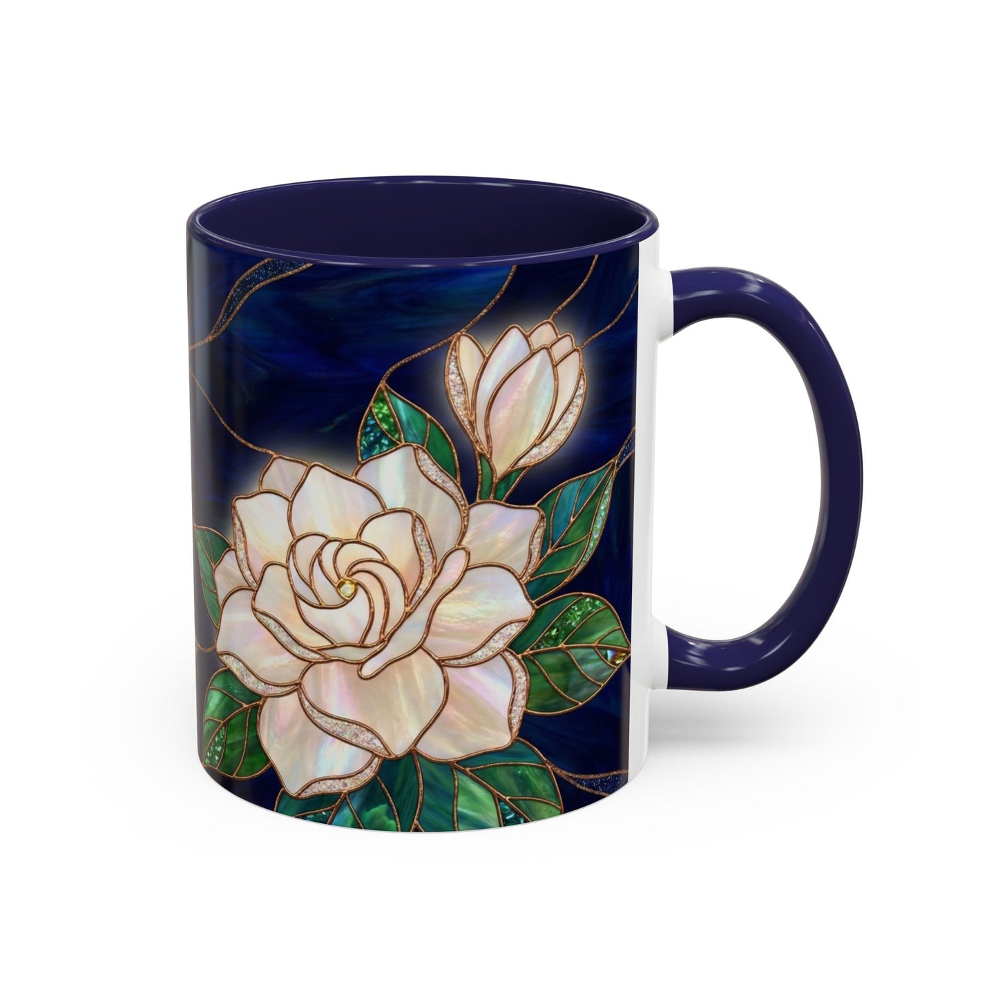Gardenia Floral Accent Coffee Mug  - Stained-Glass Design (11/15oz) - 14567