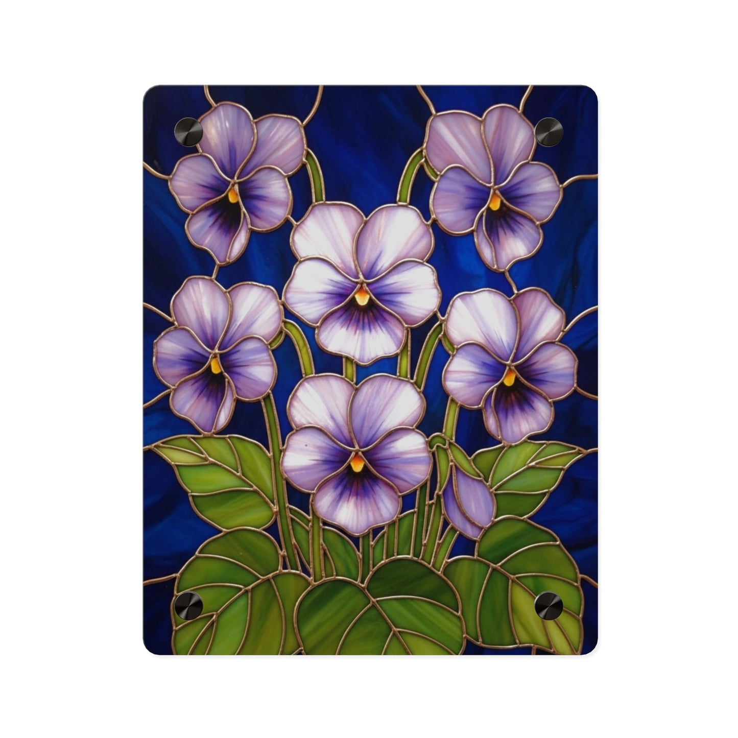 Violet Floral Acrylic Wall Art Panel — Purple Violets on Deep Blue - 14600