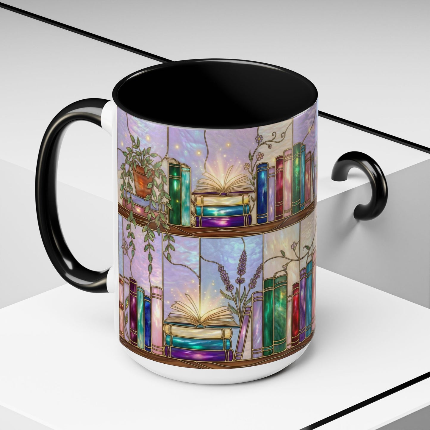 Magic Book Shelf Accent Coffee Mug — Stained Glass Design (11/15 oz) - 14529