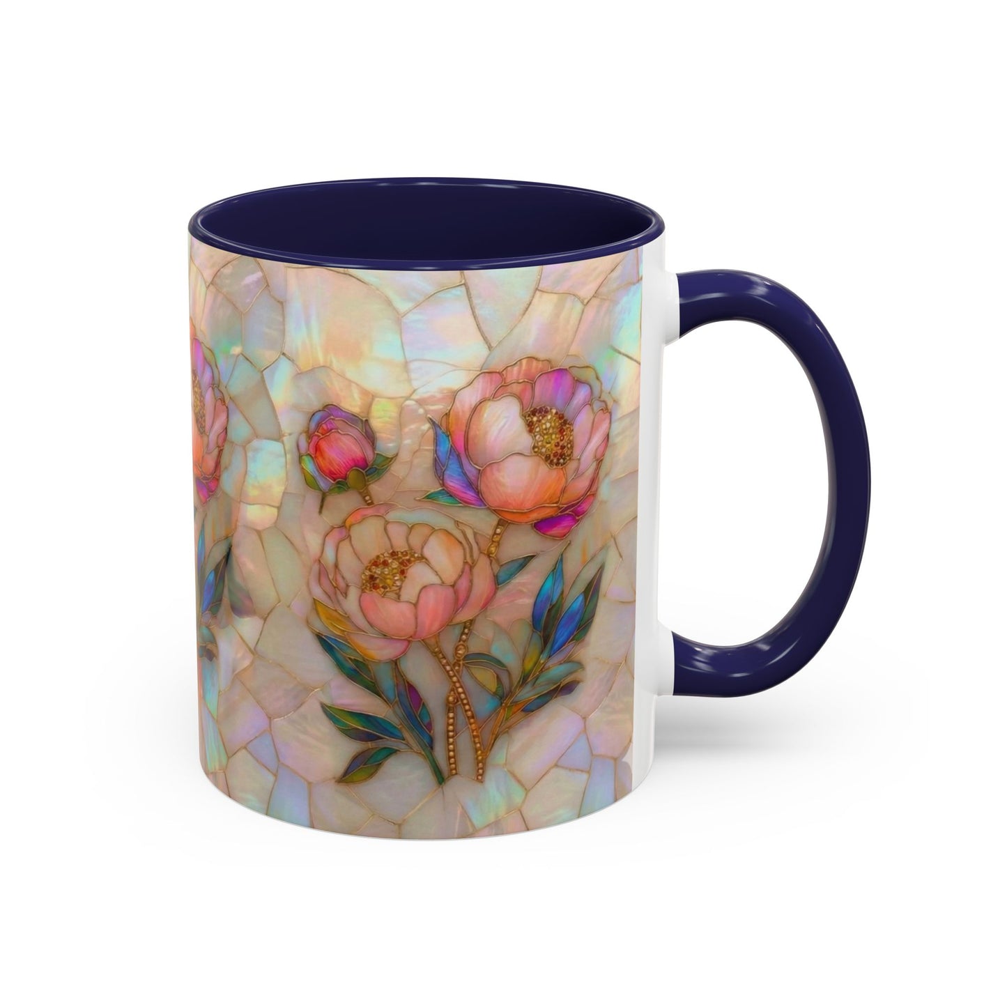Peony Stained Glass Accent Coffee Mug – Floral Art 11/15oz - 14519
