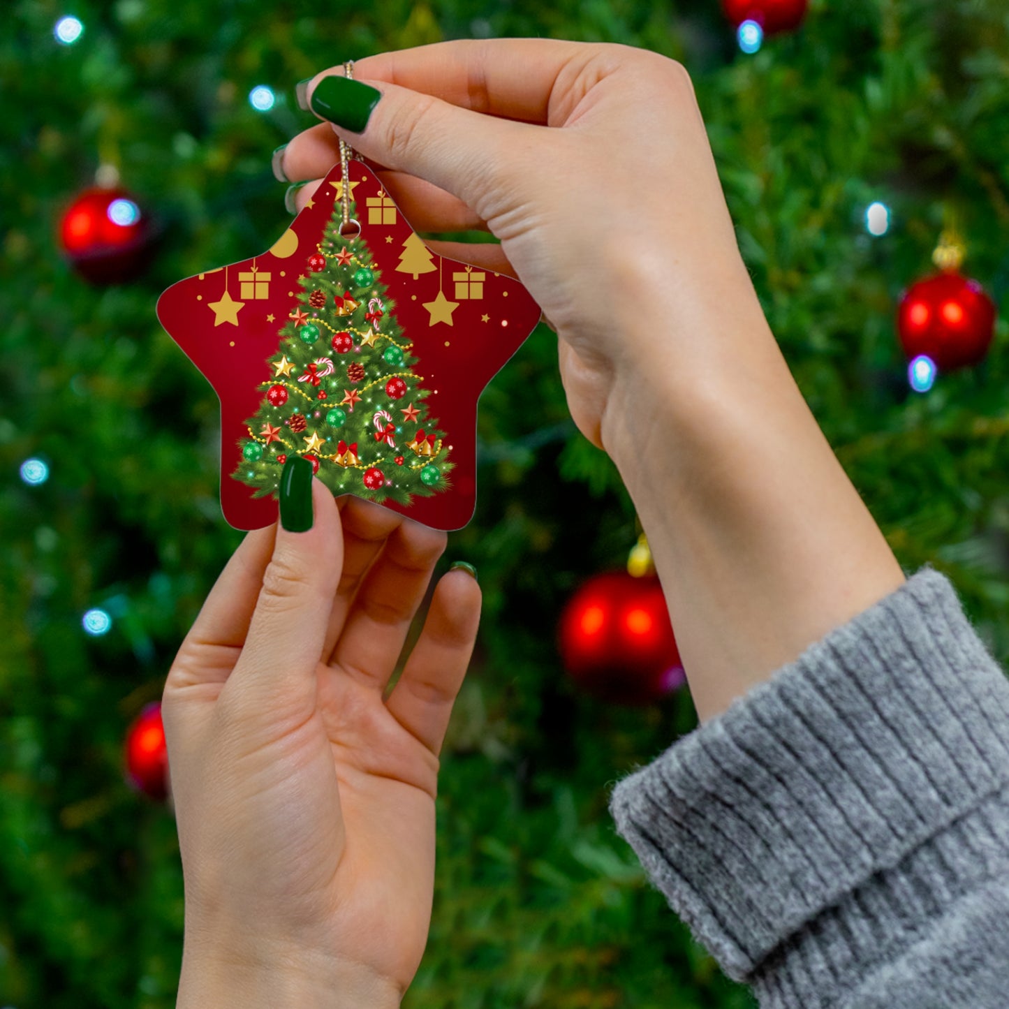 Holiday Evergreen - Ceramic Ornament, 4 Shapes