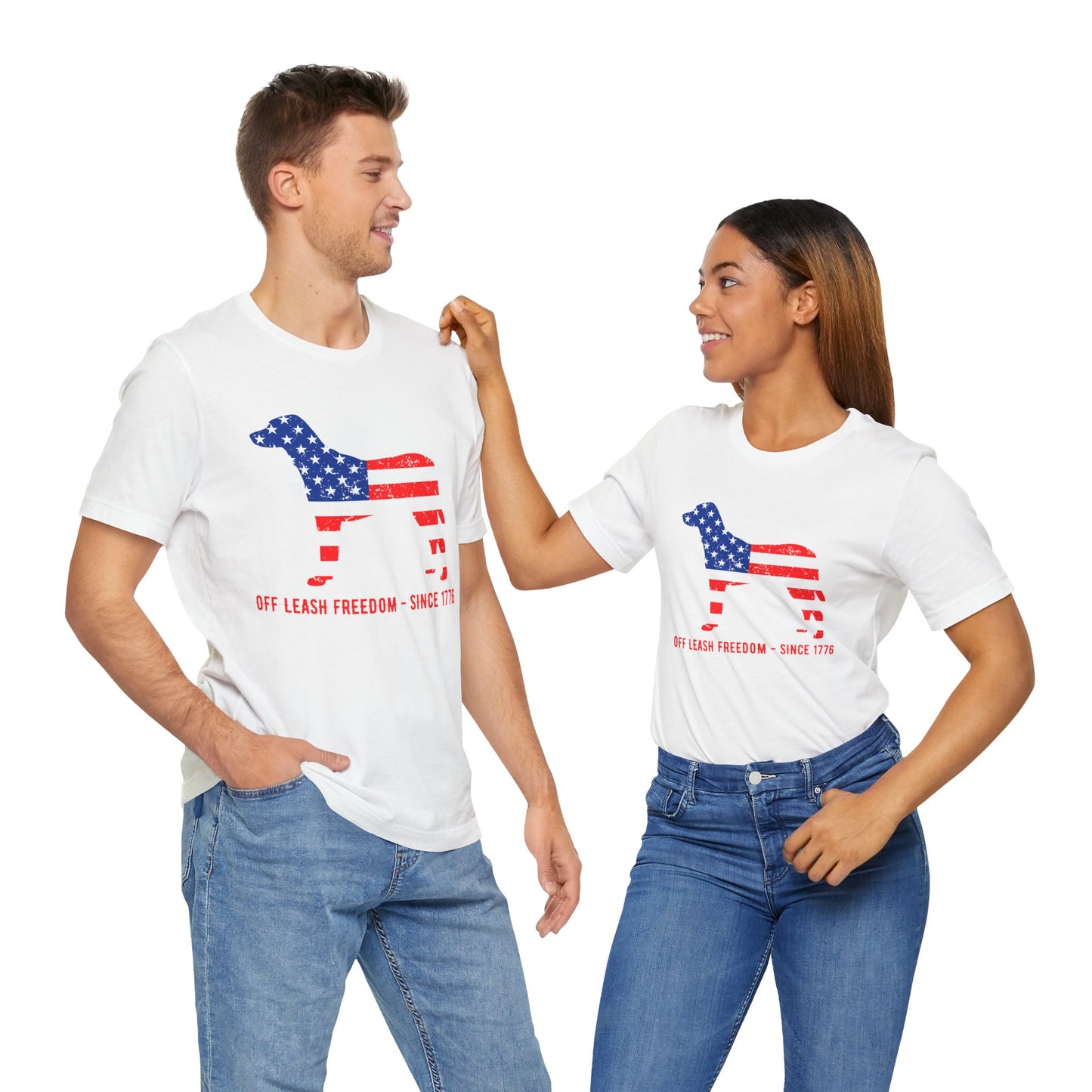 Patriotic Dog Lover Tee | Off Leash Freedom T-shirt, Dog Graphic Shirt, Fourth of July Gift, Casual Wear, Pet Lover Apparel - 13790