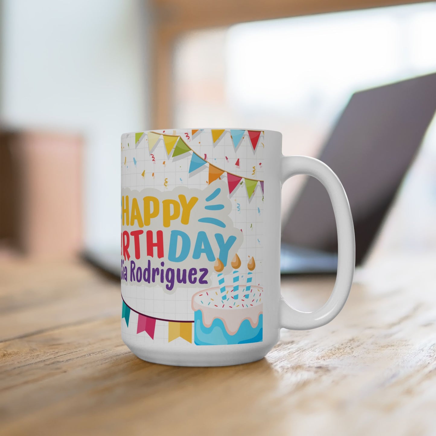 Personalized Birthday Ceramic Mug with Colorful Design, Custom Gift for Celebrations, Fun Party Favor, 11oz, 15oz - 13976