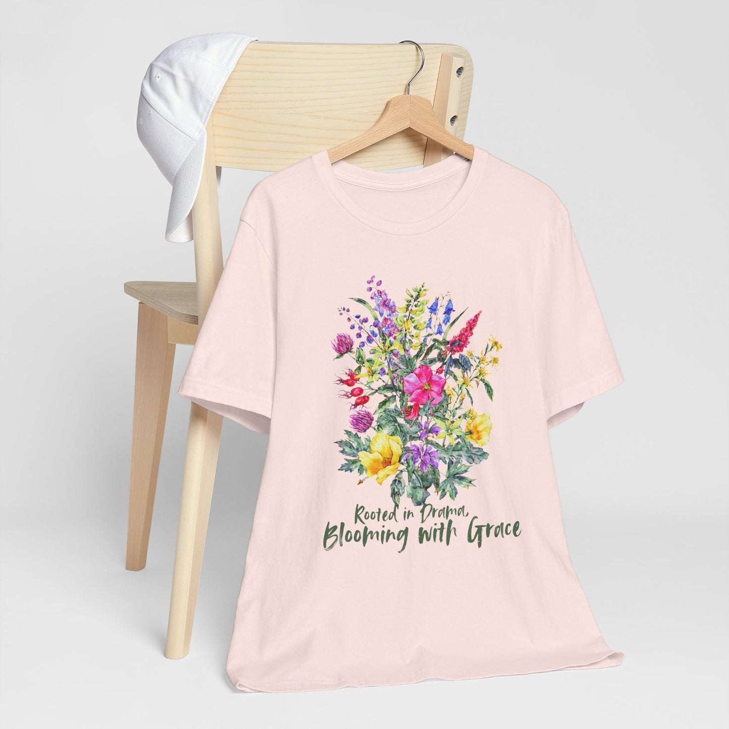 Blooming With Grace Floral T-Shirt, “Rooted in Drama” Watercolor Botanical Tee - 14965