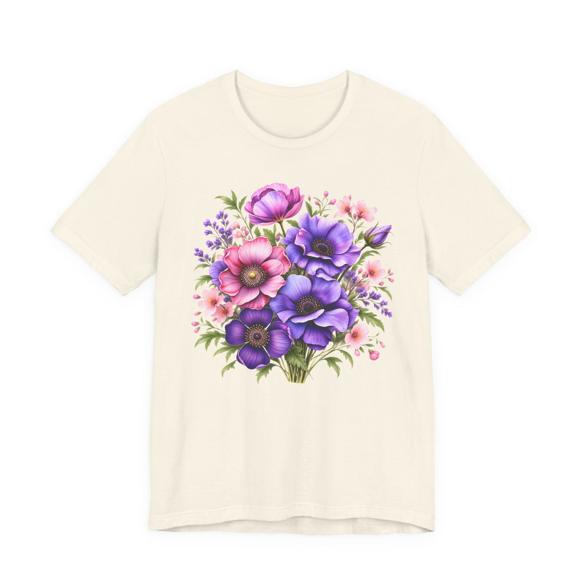 Purple & Pink Floral Bouquet T-Shirt, Colorful Botanical Flower Tee - 14537