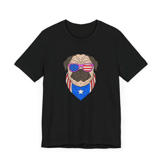 Fourth of July, Pug  - Unisex Jersey Short Sleeve Tee