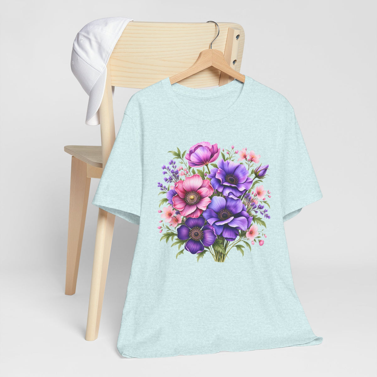 Purple & Pink Floral Bouquet T-Shirt, Colorful Botanical Flower Tee - 14537