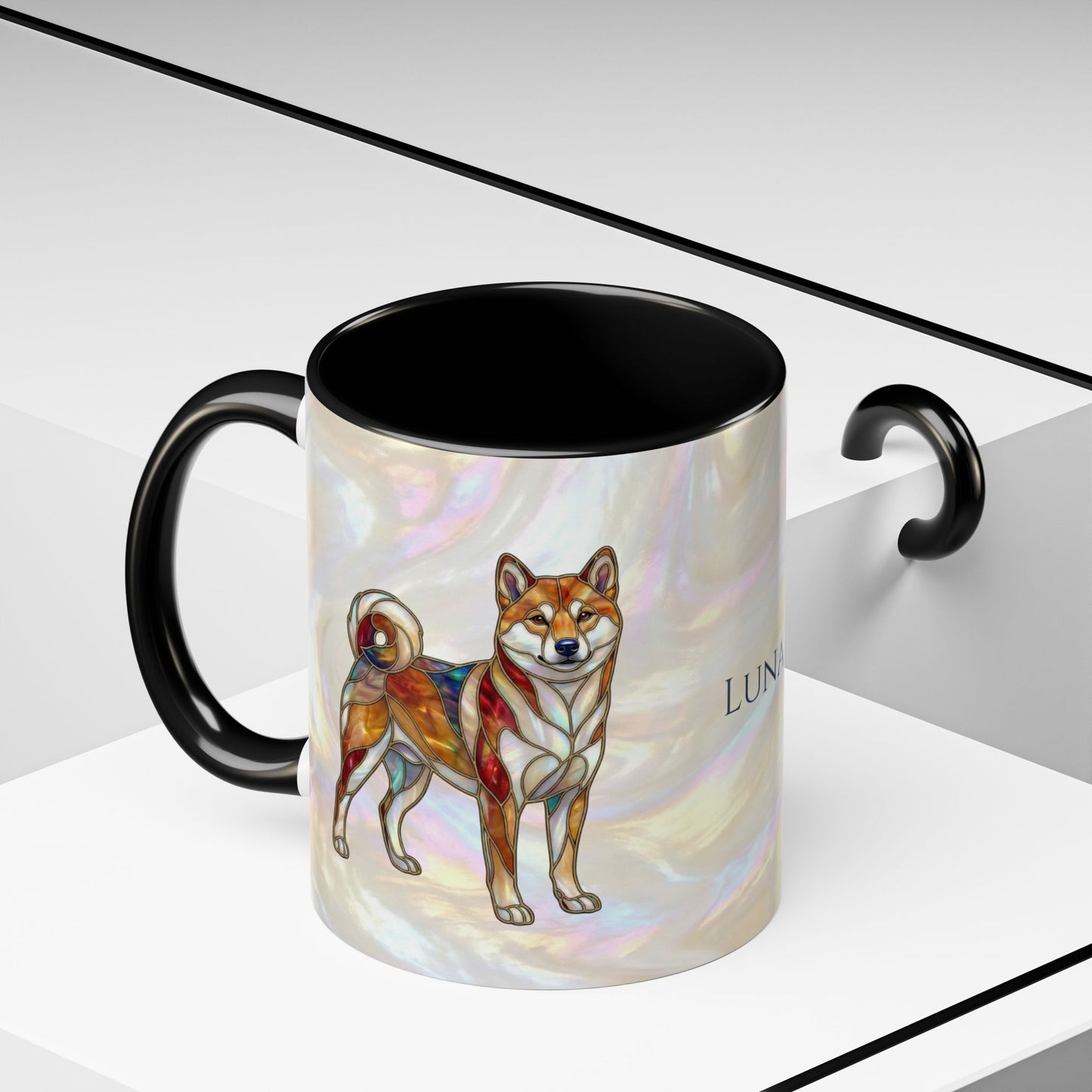 Shiba Inu Accent Coffee Mug – Stained Glass Design 11/15oz - 14646