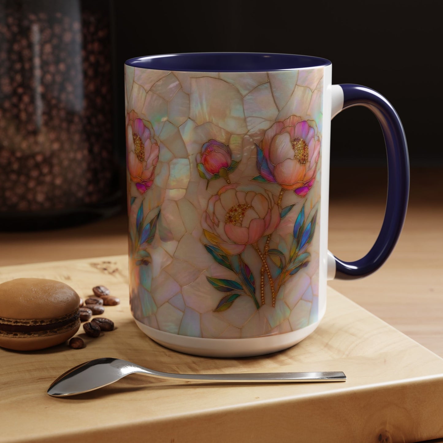 Peony Stained Glass Accent Coffee Mug – Floral Art 11/15oz - 14519