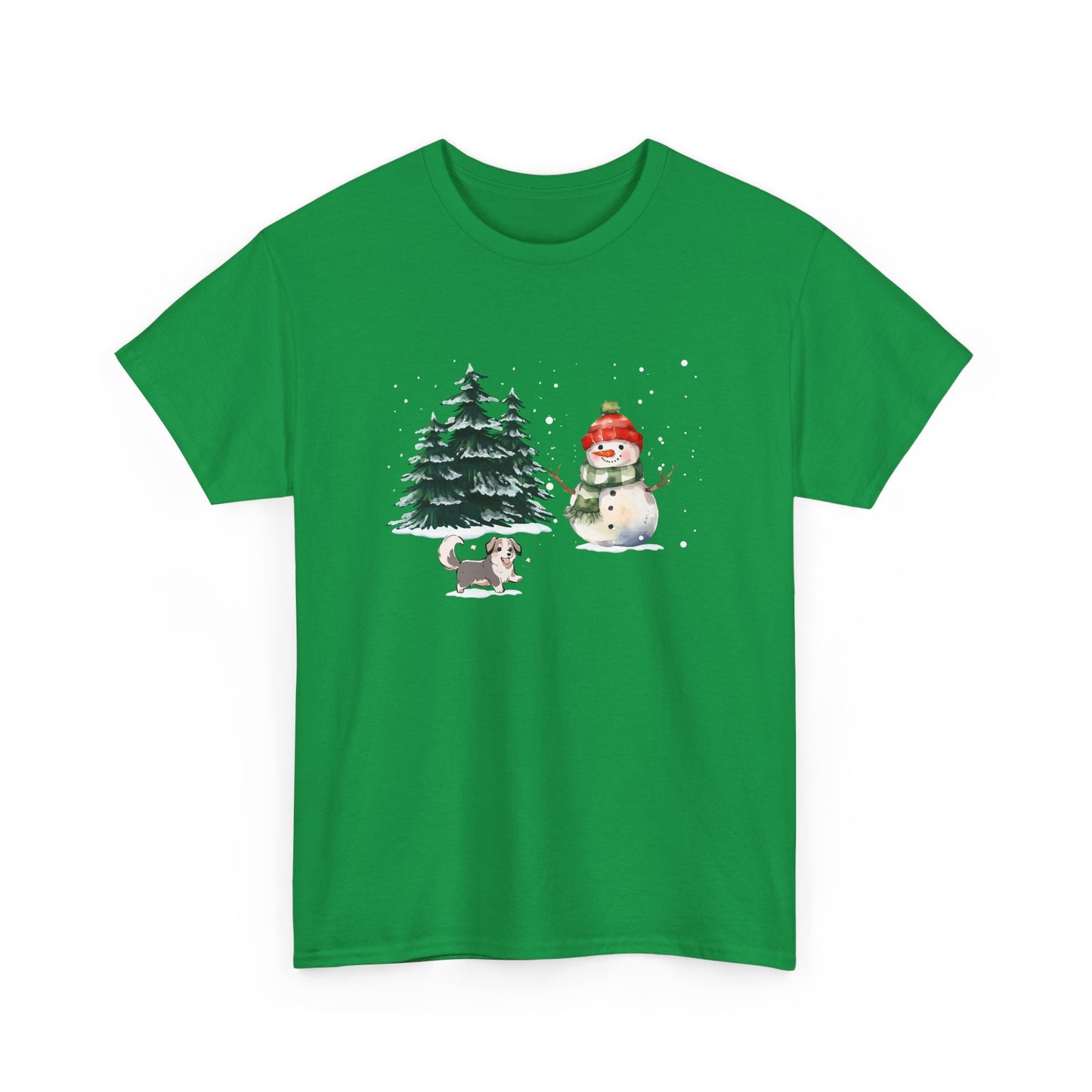 Winter Trees, Snowman & Puppy - Unisex Heavy Cotton Tee - 10278