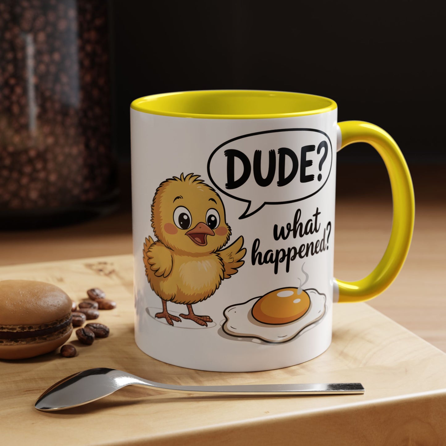 Funny Chick Egg Mug – “Dude What Happened?” Cute Breakfast Coffee Mug Gift - 14861