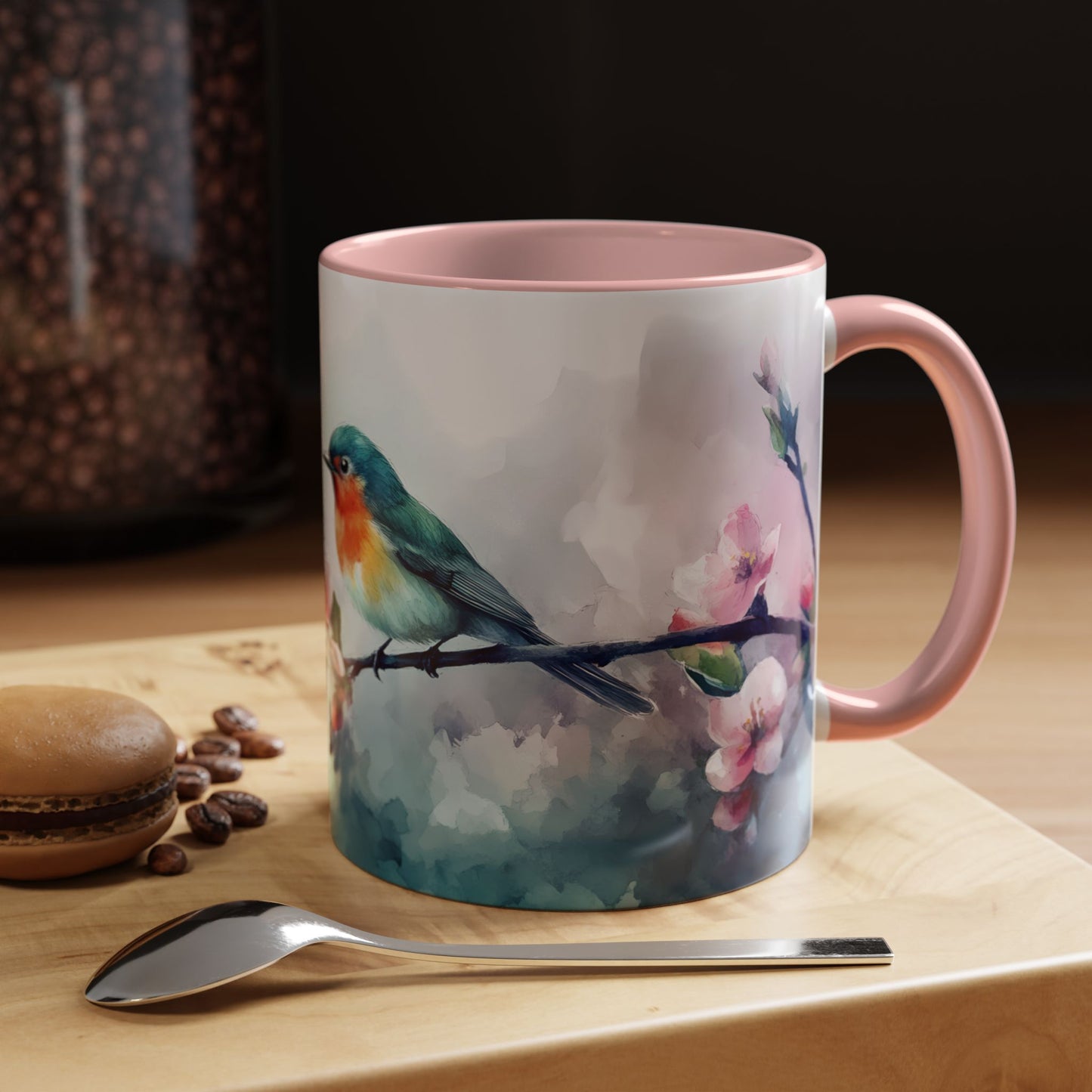 Whimsical Bird & Blossom Accent Coffee Mug - Perfect for Nature Lovers - 11886